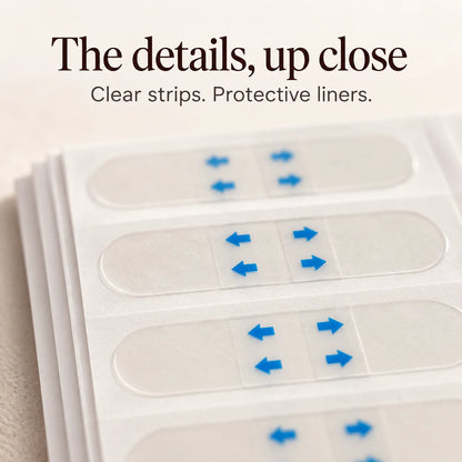 The details, up close: clear strips and protective liners.