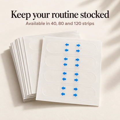 Keep your routine stocked: clear face-lifting strips available in packs of 40, 80 and 120.
