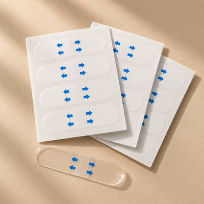Three fanned sheets of clear face-lifting strips.